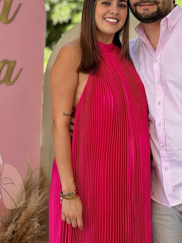 Rose Carmine Ruched Plus Size Maternity Baby Shower Maxi Dress