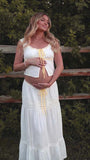 White Lace Two Piece High Waisted Maternity Maxi DressRibbon Detail