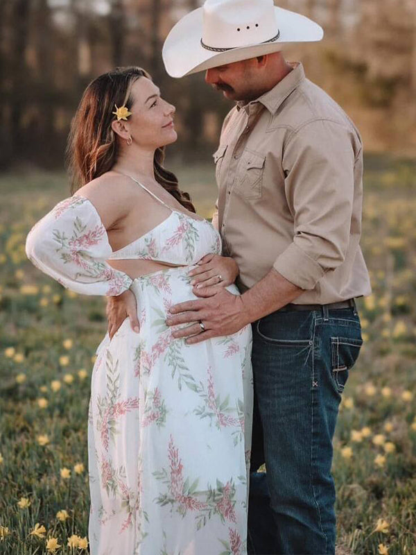 Momsmood White spaghetti strap Boho Maternity Photoshoot Dress
