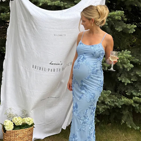Momsmood Blue Floral Tie Shoulder Strap Cami Bodycon Maternity Maxi Dress
