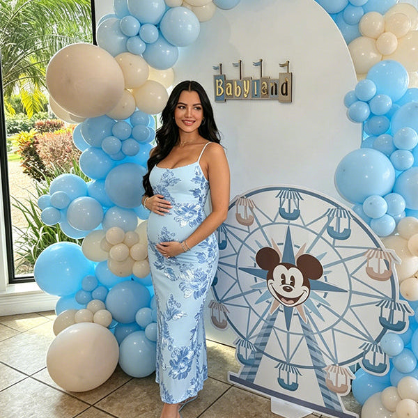 Momsmood Blue Floral Tie Shoulder Strap Cami Bodycon Maternity Maxi Dress