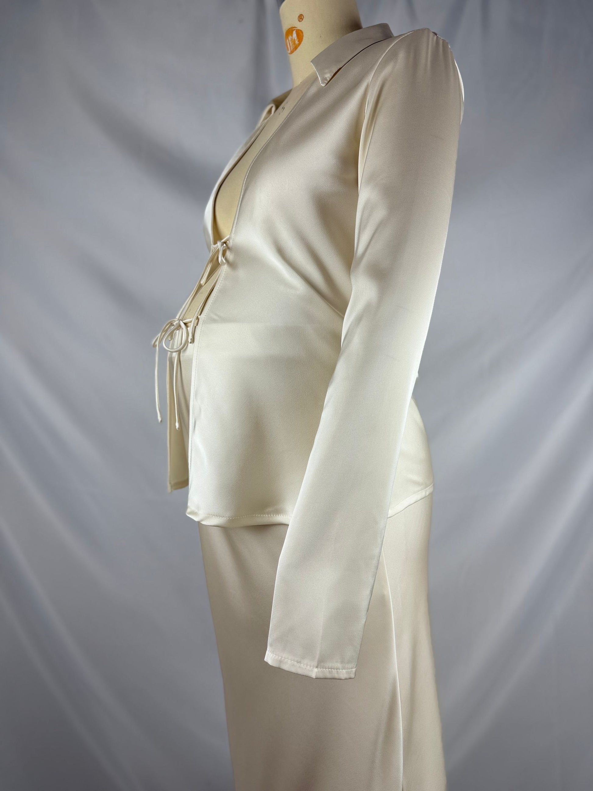 Momsmood White Bowknot Turndown Collar Two Piece Imitation Satin Vacation Going Out Maternity Photoshoot Shirt