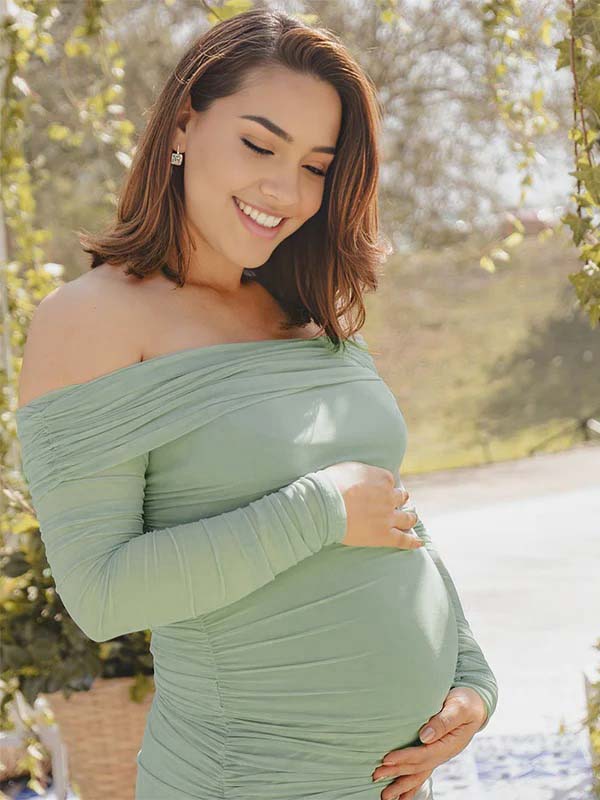 Momsmood Tutu Grenadine Back Slit Bodycon Baby Shower Maternity Maxi Dress