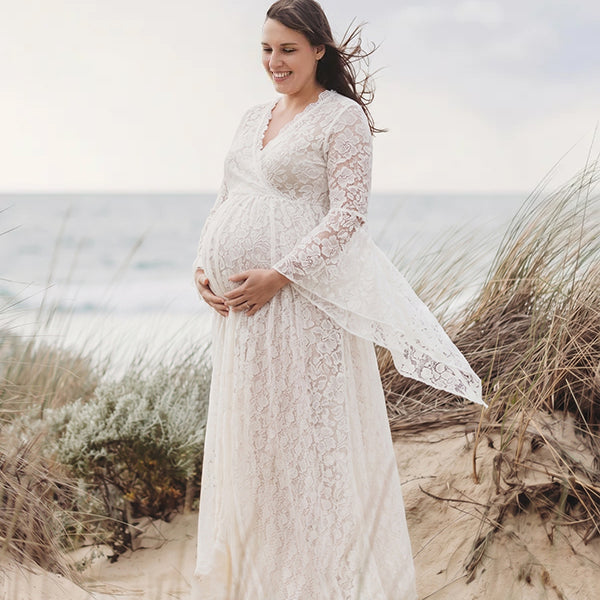 Momsmood Boho Lace Summer Maternity Dress Perfect for Outdoor Photoshoots