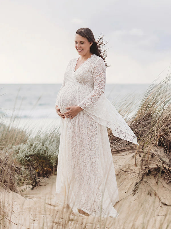 Momsmood Boho Lace Summer Maternity Dress Perfect for Outdoor Photoshoots
