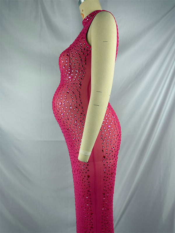 Momsmood Diamond Starry Mandarin Sleeveless Club Party Bodycon Fashion Photoshoot Maternity Maxi Dress