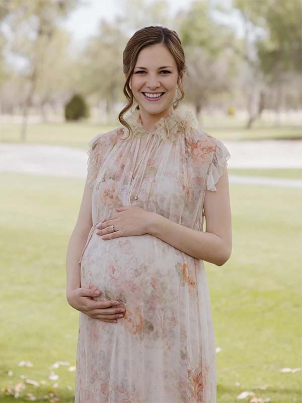 Apricot Floral Ruffle 3D Flowers Tie Flowy Photoshoot Maternity Maxi Dress