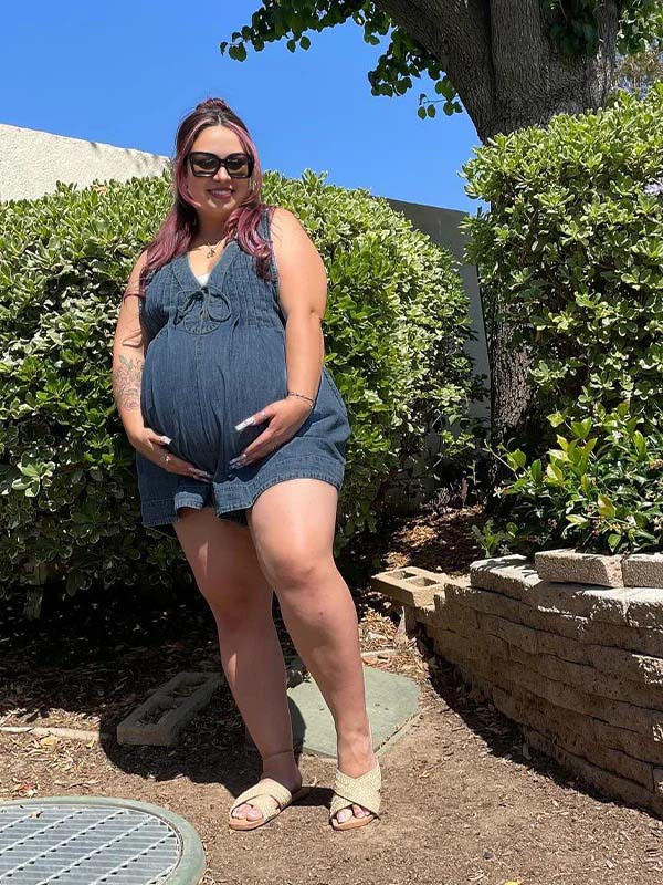 Momsmood Dark Blue Bow Pockets Draped Denim Daily Going Out Maternity Jumpsuit