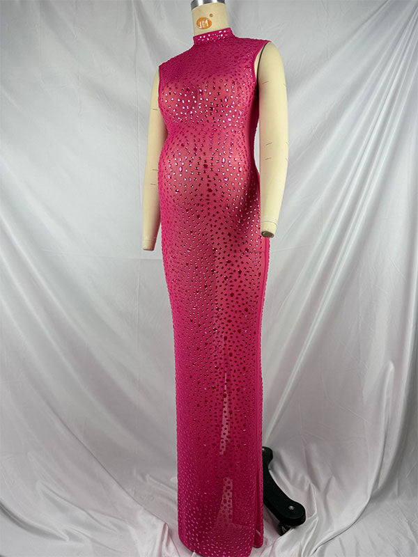 Momsmood Diamond Starry Mandarin Sleeveless Club Party Bodycon Fashion Photoshoot Maternity Maxi Dress