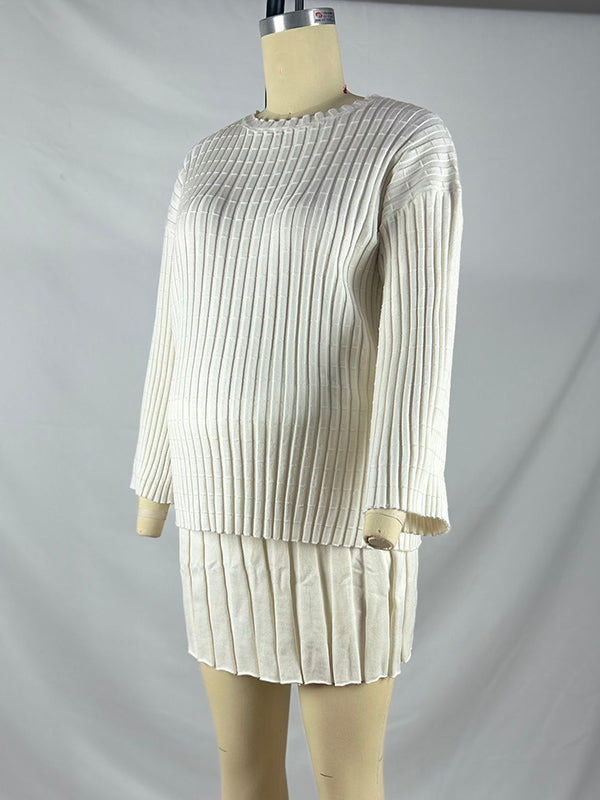 Momsmood Oversized Flare Sleeve Sweater And Pleated Mini Skirt Knit Two Piece Set Elegant Daily Going Out Maternity Baby Shower Mini Dress