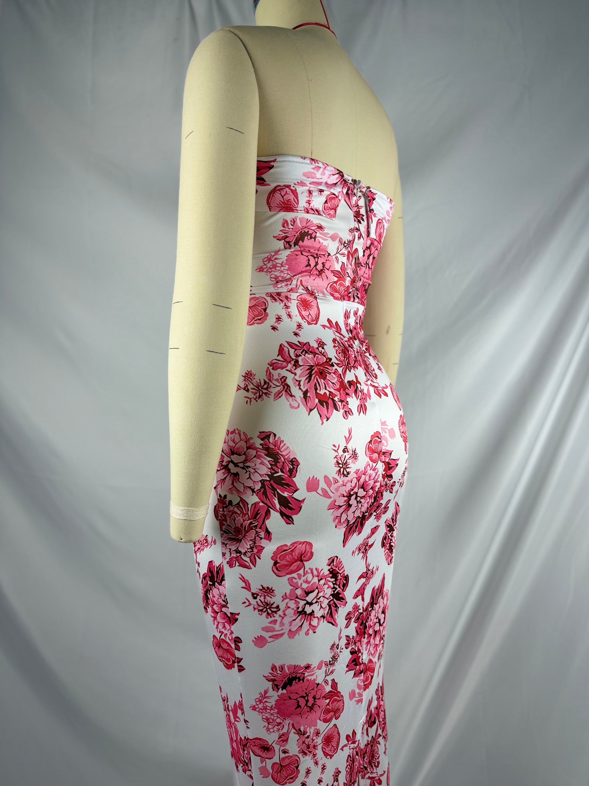 Momsmood  Red Strap Stamp Open Back Side Slit Banquet Baby Shower Maternity Photoshoot Maxi Dress